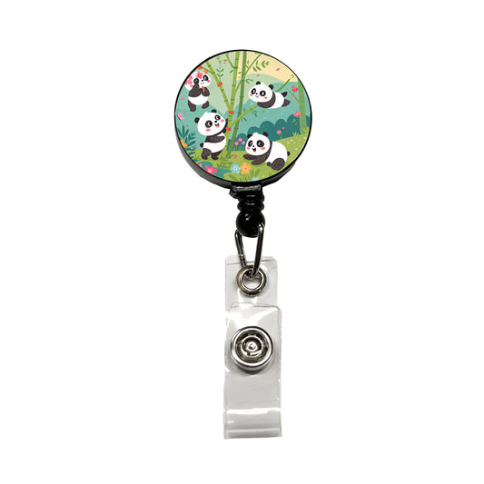 Kawaii Pandas Retractable ID Key Card Name Tag Badge Holder with Clip