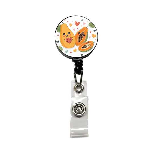 Kawaii Papayas And Hearts Retractable ID Key Card Name Tag Badge Holder with Clip