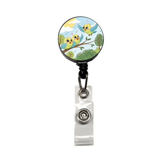 Kawaii Parakeets Retractable ID Key Card Name Tag Badge Holder with Clip