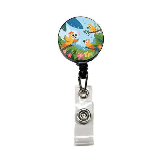 Kawaii Parrots Retractable ID Key Card Name Tag Badge Holder with Clip