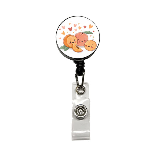 Kawaii Peaches And Hearts Retractable ID Key Card Name Tag Badge Holder with Clip