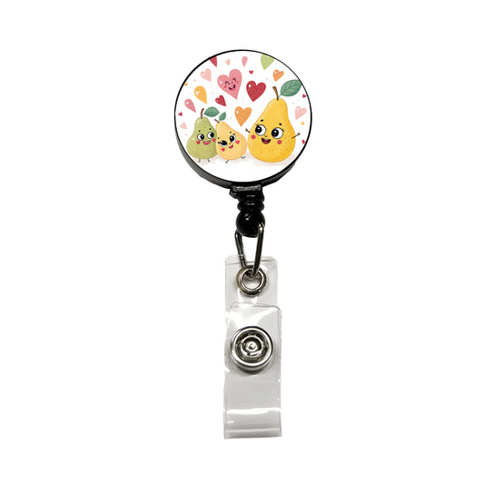 Kawaii Pears And Hearts Retractable ID Key Card Name Tag Badge Holder with Clip