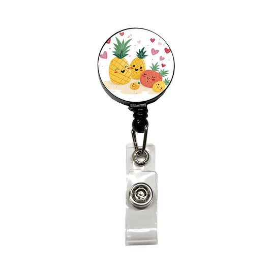 Kawaii Pineapples And Hearts Retractable ID Key Card Name Tag Badge Holder with Clip