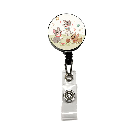 Kawaii Pitbulls Dogs Retractable ID Key Card Name Tag Badge Holder with Clip