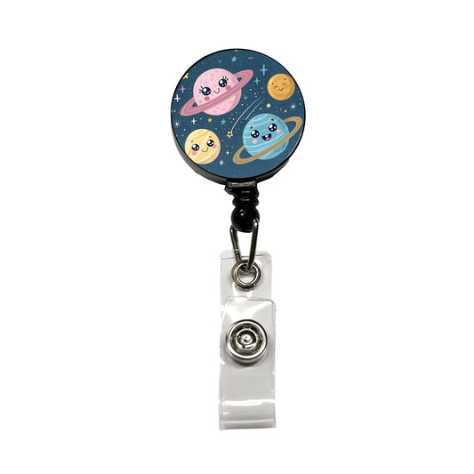 Kawaii Planets Space Astronomy Retractable ID Key Card Name Tag Badge Holder with Clip
