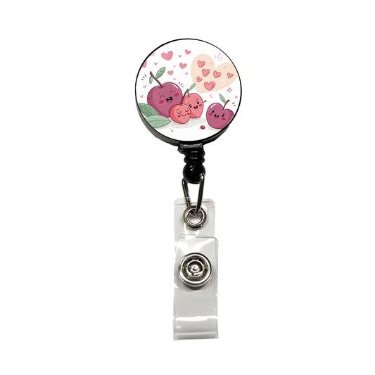 Kawaii Plums And Hearts Retractable ID Key Card Name Tag Badge Holder with Clip