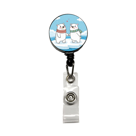 Kawaii Polar Bears In Love Valentine's Day Retractable ID Key Card Name Tag Badge Holder with Clip