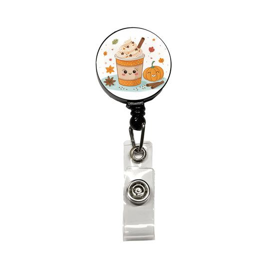 Kawaii Pumpkin Spice Latte Coffee Retractable ID Key Card Name Tag Badge Holder with Clip