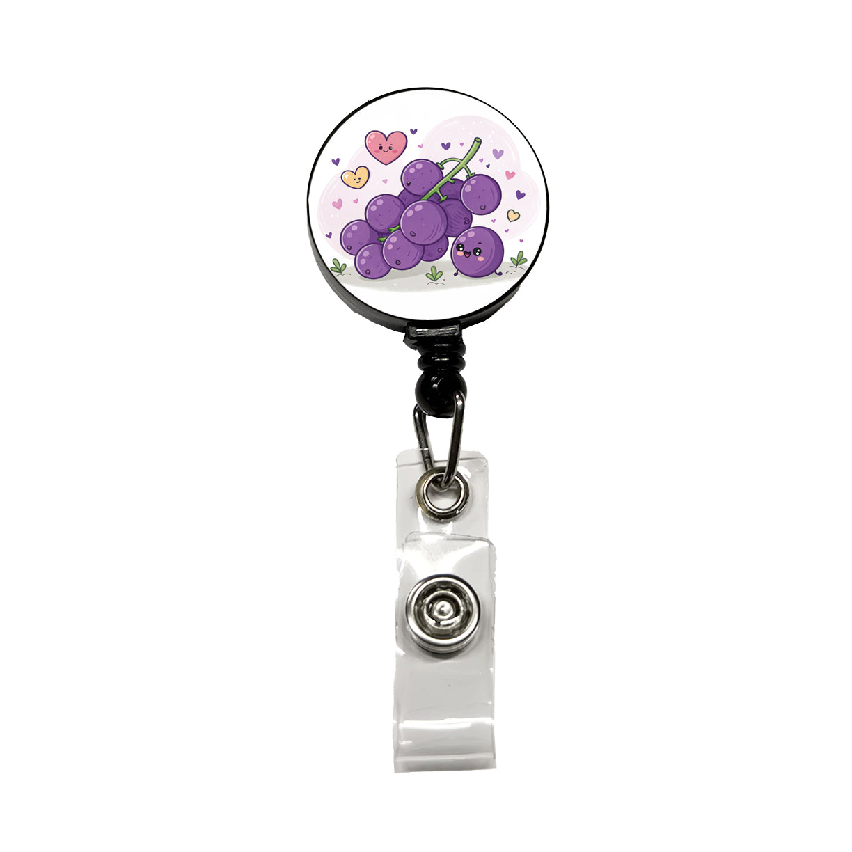 Kawaii Purple Grapes And Hearts Retractable ID Key Card Name Tag Badge Holder with Clip