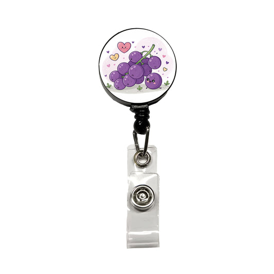 Kawaii Purple Grapes And Hearts Retractable ID Key Card Name Tag Badge Holder with Clip