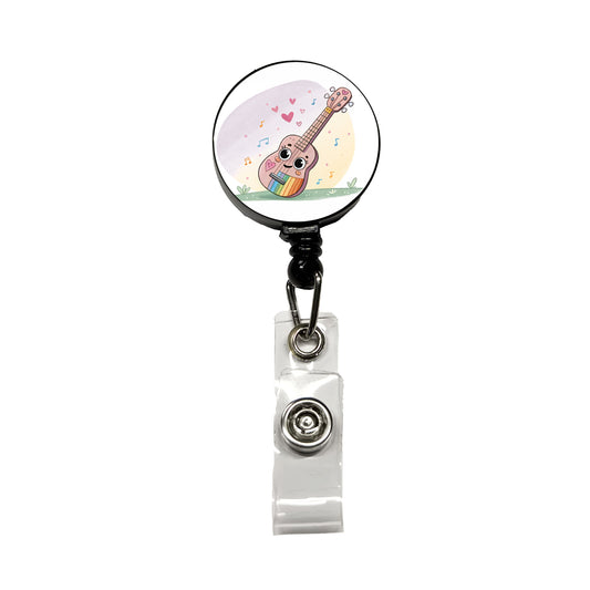 Kawaii Colorful Ukulele Music Retractable ID Key Card Name Tag Badge Holder with Clip