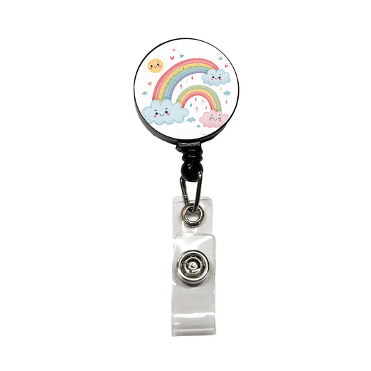 Kawaii Rainbows And Clouds Retractable ID Key Card Name Tag Badge Holder with Clip
