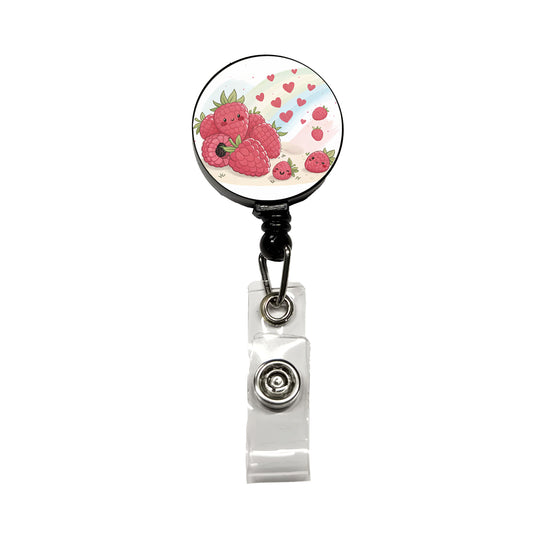 Kawaii Raspberries And Hearts Retractable ID Key Card Name Tag Badge Holder with Clip
