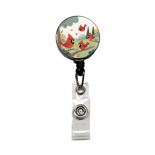 Kawaii Red Cardinals Birds Retractable ID Key Card Name Tag Badge Holder with Clip