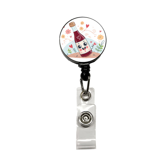 Kawaii Red Wine Alcohol Retractable ID Key Card Name Tag Badge Holder with Clip
