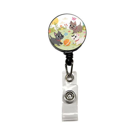Kawaii Scottish Terriers Dogs Retractable ID Key Card Name Tag Badge Holder with Clip