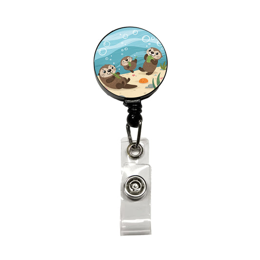 Kawaii Sea Otters Retractable ID Key Card Name Tag Badge Holder with Clip