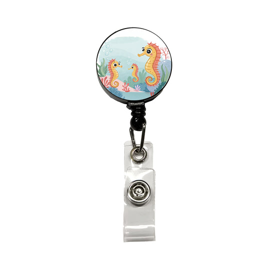 Kawaii Seahorses Retractable ID Key Card Name Tag Badge Holder with Clip