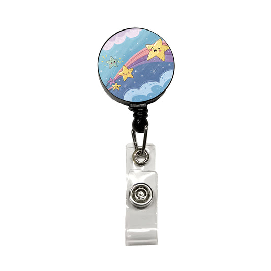 Kawaii Shooting Stars In Space Retractable ID Key Card Name Tag Badge Holder with Clip