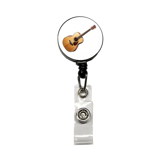 Acoustic Guitar Music Musical Instrument Musician Retractable ID Key Card Name Tag Badge Holder with Clip