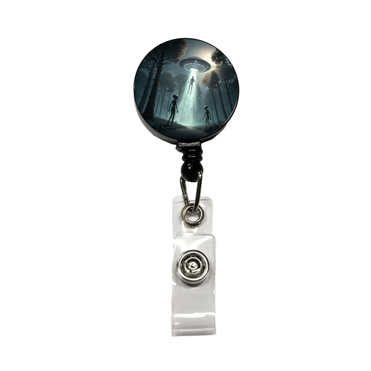 Alien Abduction in the Woods Sci-fi Retractable ID Key Card Name Tag Badge Holder with Clip