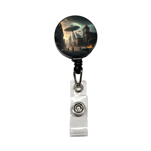 Alien Martian Invasion Destruction Of Earth Sci-fi Retractable ID Key Card Name Tag Badge Holder with Clip