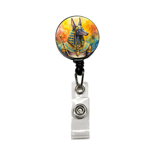 Ancient Egyptian God Anubis Watercolor Retractable ID Key Card Name Tag Badge Holder with Clip