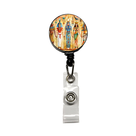 Ancient Egyptian Hieroglyphics Pharaohs Gods Watercolor Retractable ID Key Card Name Tag Badge Holder with Clip