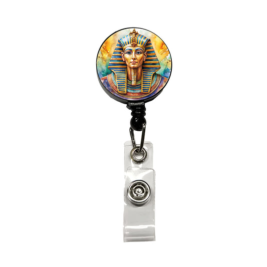 Ancient Egyptian Pharaoh Watercolor Retractable ID Key Card Name Tag Badge Holder with Clip