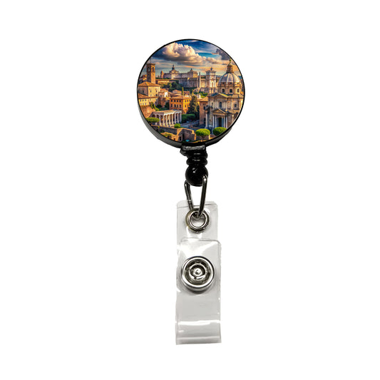 Ancient Rome City Roman Cityscape Retractable ID Key Card Name Tag Badge Holder with Clip
