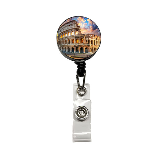 Ancient Rome Coliseum at Sunset Retractable ID Key Card Name Tag Badge Holder with Clip