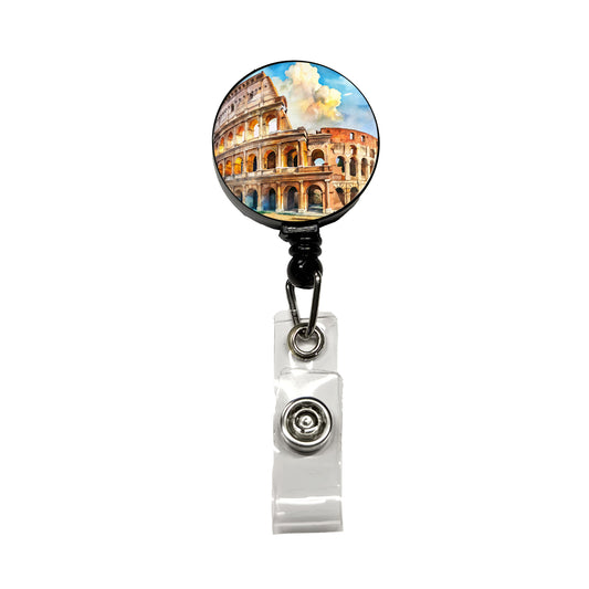 Ancient Rome Coliseum Watercolor Retractable ID Key Card Name Tag Badge Holder with Clip