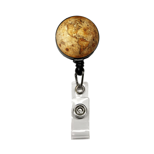 Ancient Worn Map the Earth Globe and Planets Retractable ID Key Card Name Tag Badge Holder with Clip