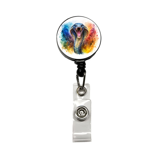 Angry Cobra Snake Reptile Watercolor Retractable ID Key Card Name Tag Badge Holder with Clip
