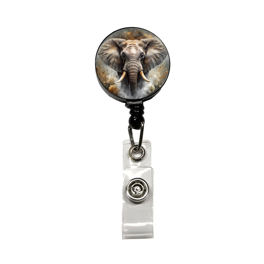 Angry Elephant Black Watercolor Retractable ID Key Card Name Tag Badge Holder with Clip