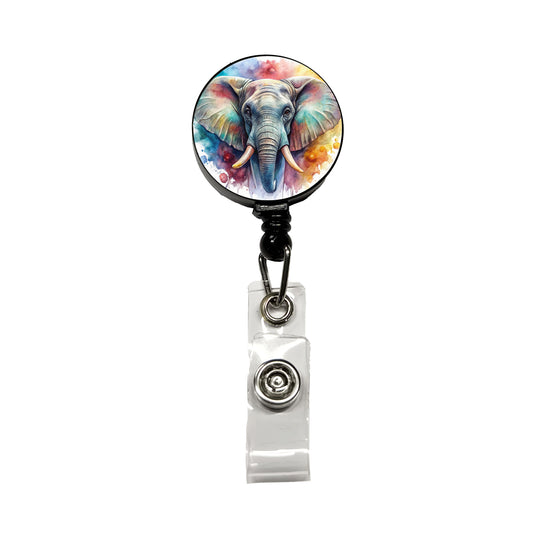 Angry Elephant Colorful Watercolor Retractable ID Key Card Name Tag Badge Holder with Clip