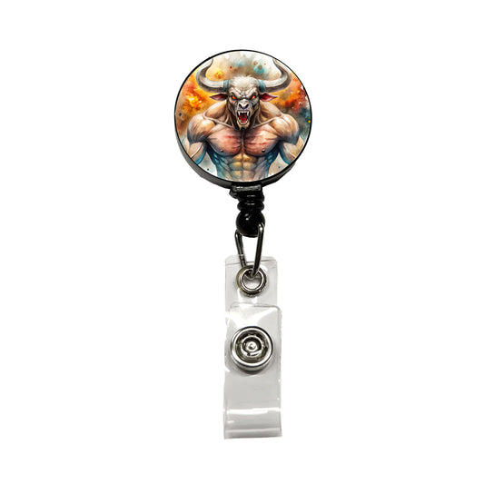 Angry Fantasy Minotaur Watercolor Retractable ID Key Card Name Tag Badge Holder with Clip