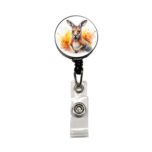 Angry Kangaroo Watercolor Retractable ID Key Card Name Tag Badge Holder with Clip