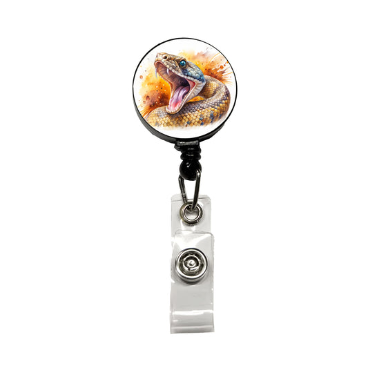 Angry Rattlesnake Snake Reptile Watercolor Retractable ID Key Card Name Tag Badge Holder with Clip