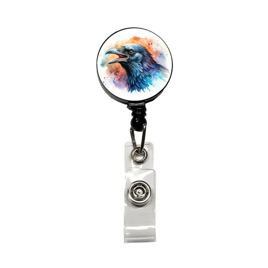 Angry Raven Watercolor Retractable ID Key Card Name Tag Badge Holder with Clip
