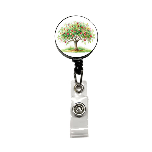 Apple Tree Watercolor Retractable ID Key Card Name Tag Badge Holder with Clip