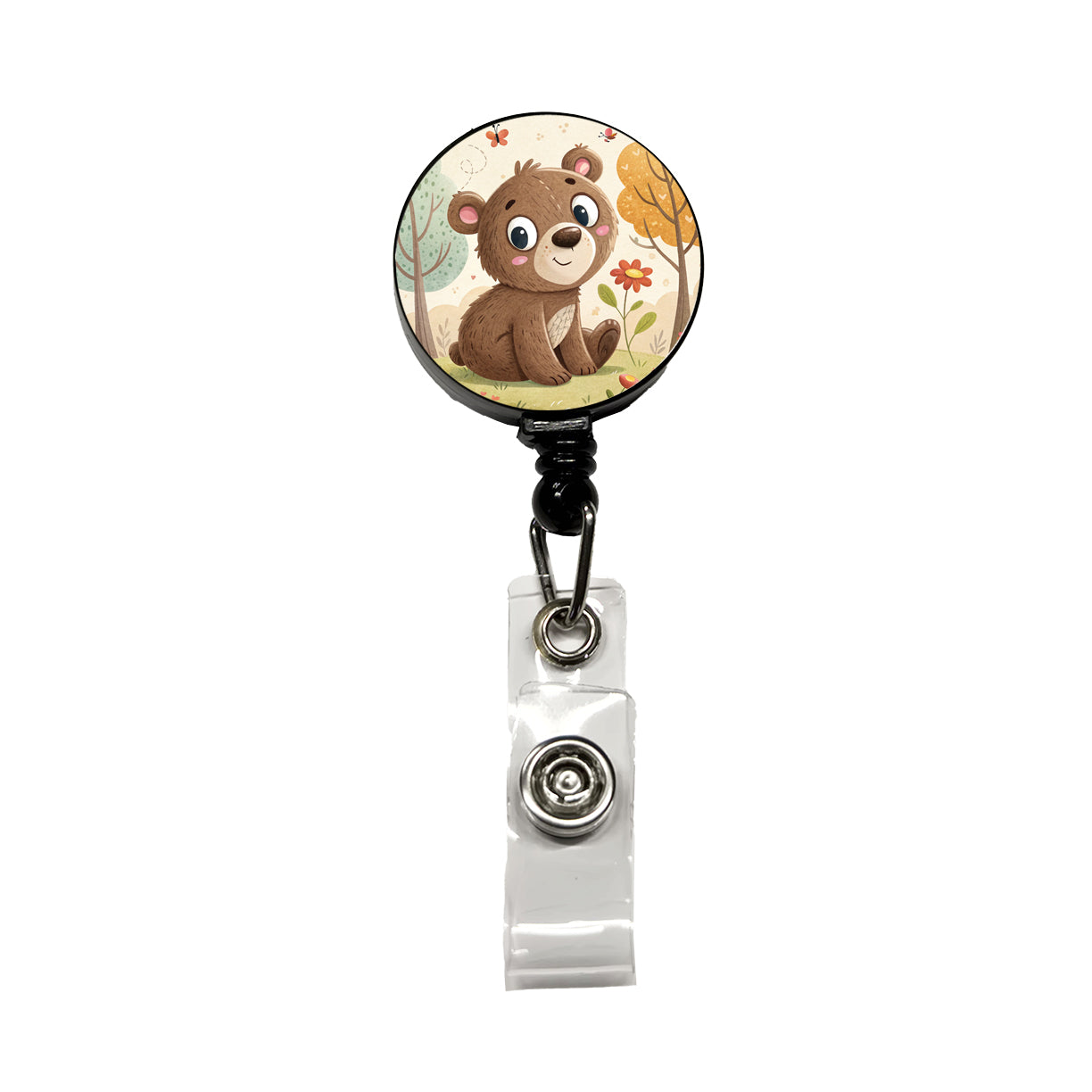 Bear Children's Illustration Style Retractable ID Key Card Name Tag Badge Holder with Clip