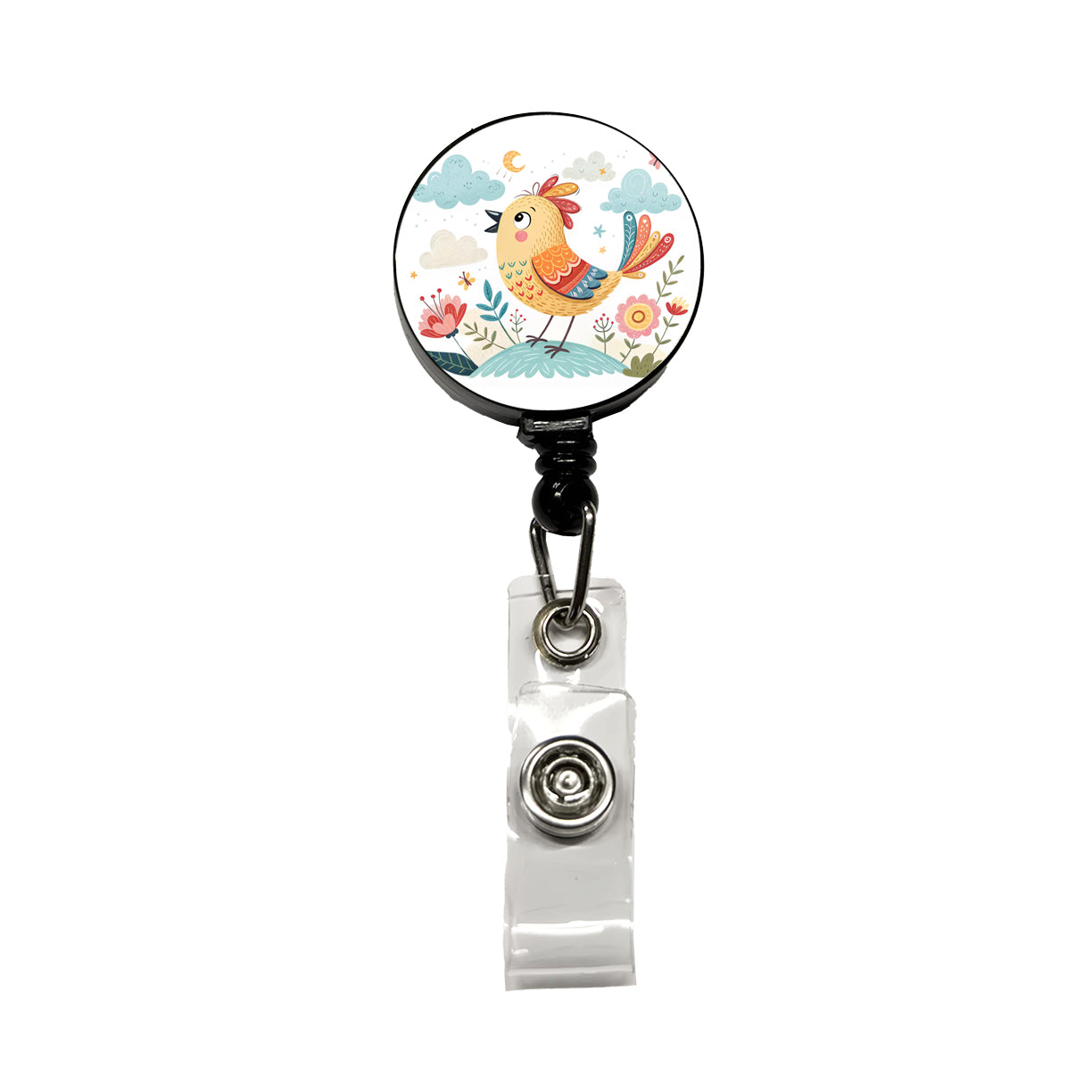 Bird Children's Illustration Style Retractable ID Key Card Name Tag Badge Holder with Clip