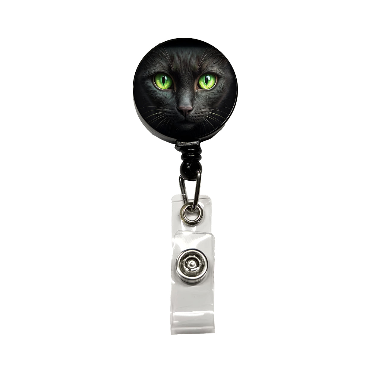 Black Cat with Green Eyes Retractable ID Key Card Name Tag Badge Holder with Clip