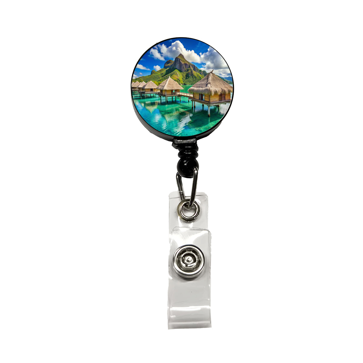 Bora Bora Huts On Water French Polynesia Retractable ID Key Card Name Tag Badge Holder with Clip