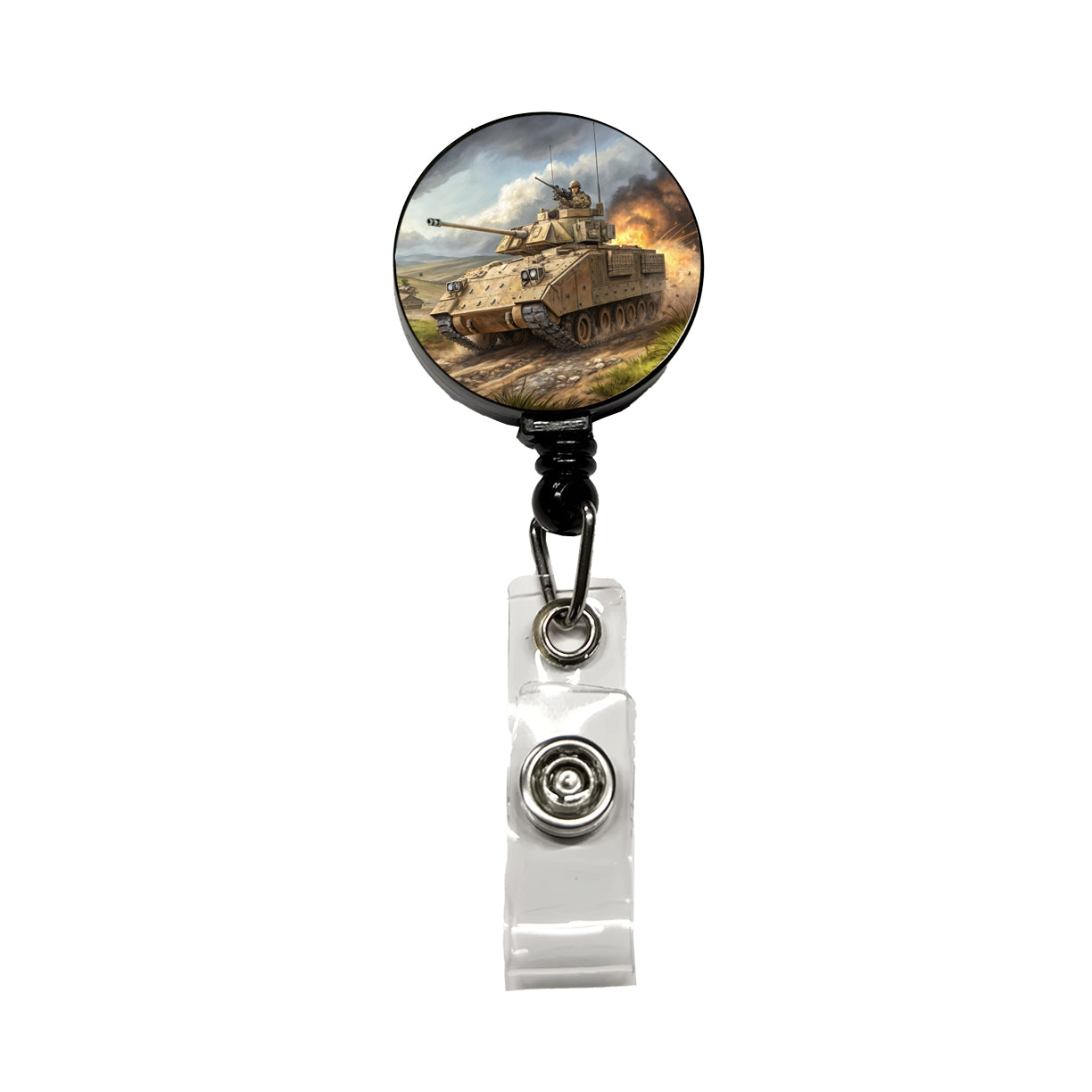 Bradley Fighting Vehicle US Army Armor Retractable ID Key Card Name Tag Badge Holder with Clip