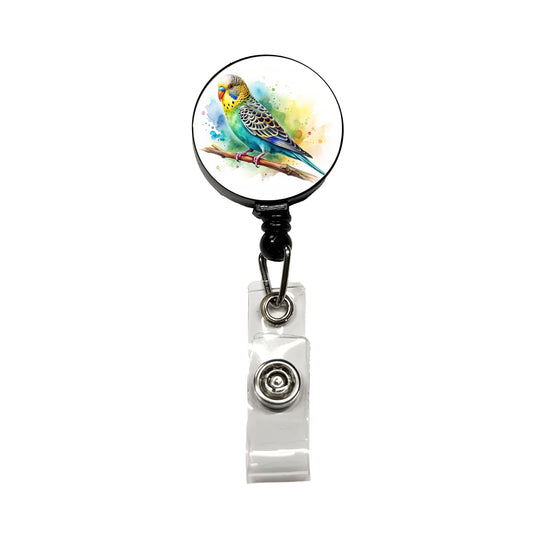 Budgerigar Budgie Parakeet Bird Watercolor Retractable ID Key Card Name Tag Badge Holder with Clip