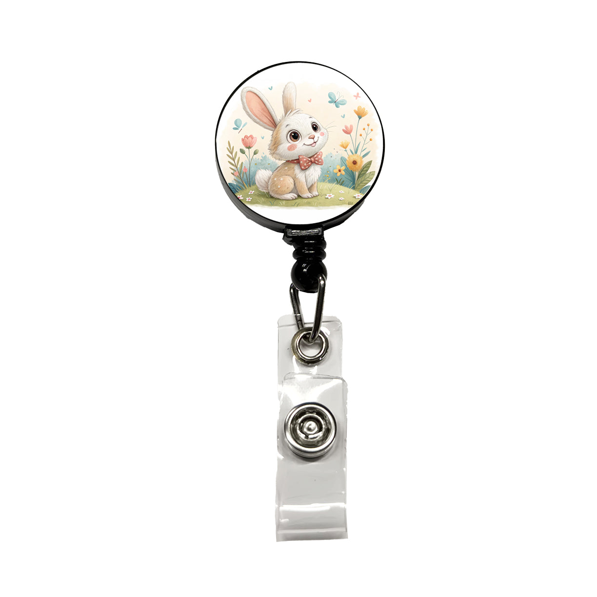 Bunny Rabbit Children's Illustration Style Retractable ID Key Card Name Tag Badge Holder with Clip