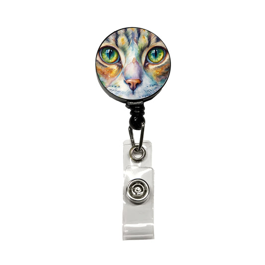 Cat Eyes Close-Up Watercolor Retractable ID Key Card Name Tag Badge Holder with Clip