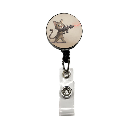 Cat With Laser Gun Sci-fi Cartoon Retractable ID Key Card Name Tag Badge Holder with Clip